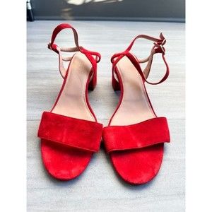 J Crew Strappy Block Heels Red Suede Sandals Women's Red Size 12 EUC